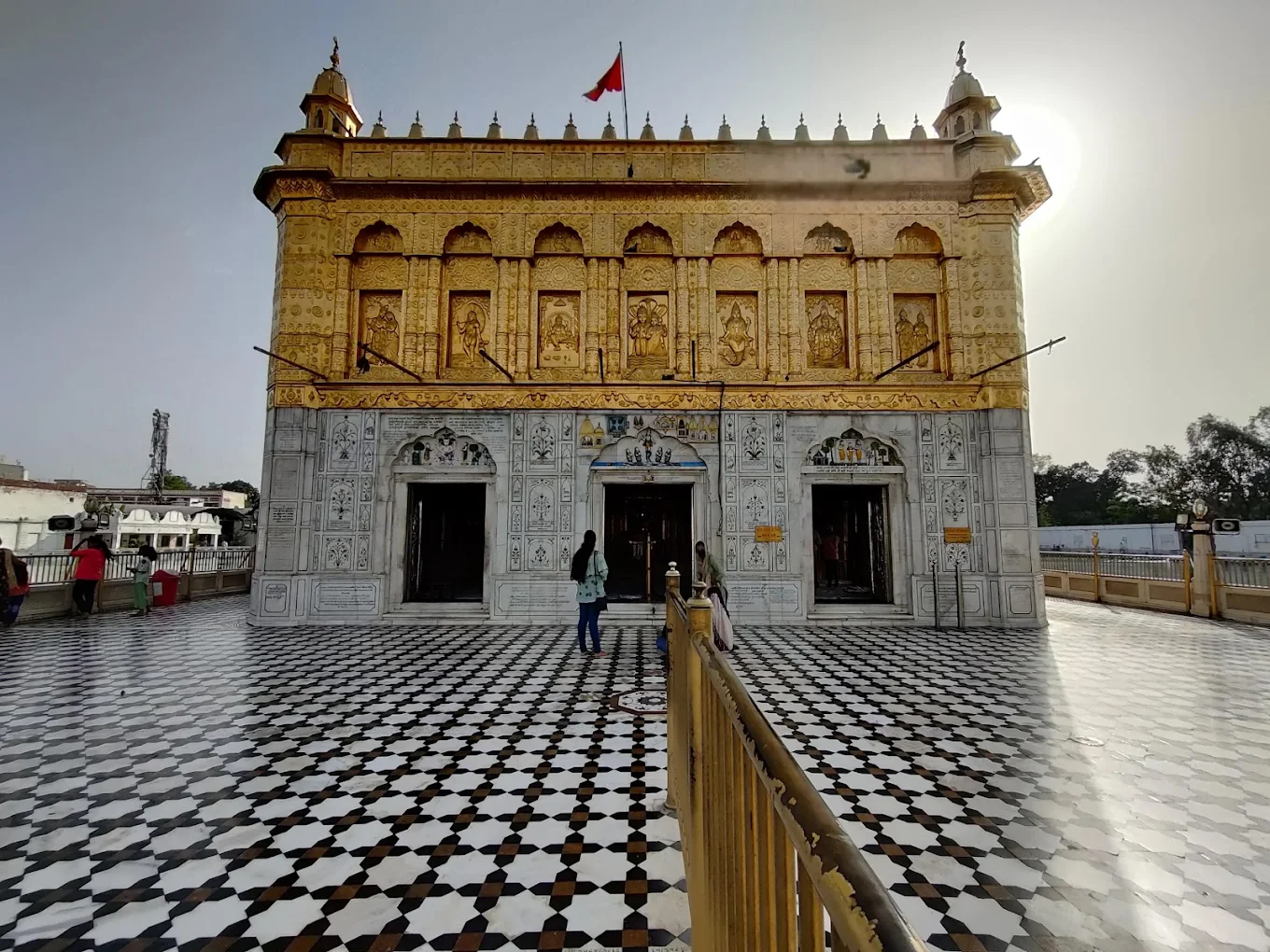 A temple reflected in water